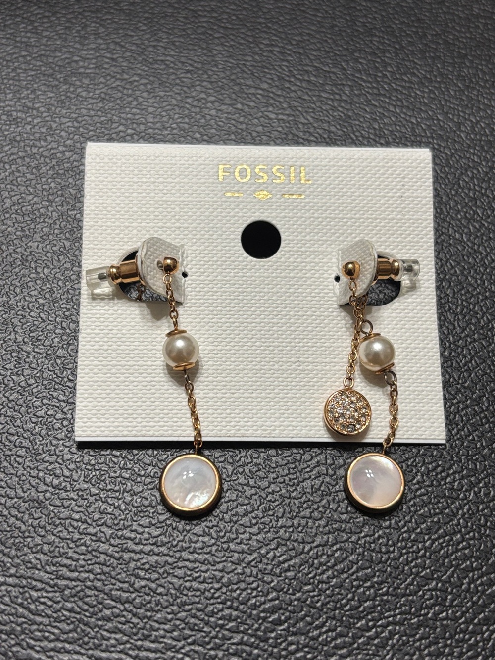 Fossil Rose Gold Drop Earrings with Mother-of-Pearl Discs